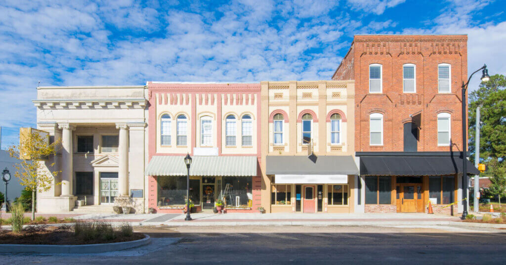 small business shops on a rural main street america