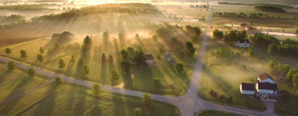 Rural neighborhood aerial with no town in site