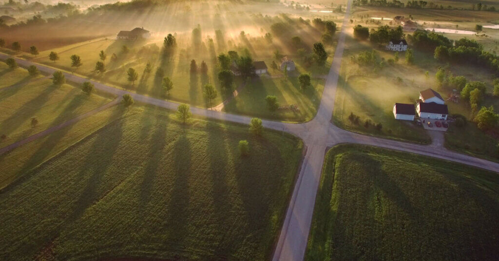 Rural aerial view with no town in site for better infrastructure solutions.