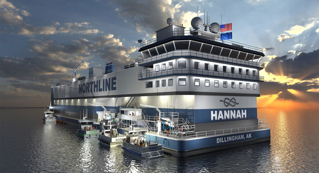 Rendering of Northline Seafoods' salmon processing barge, the "Hannah"