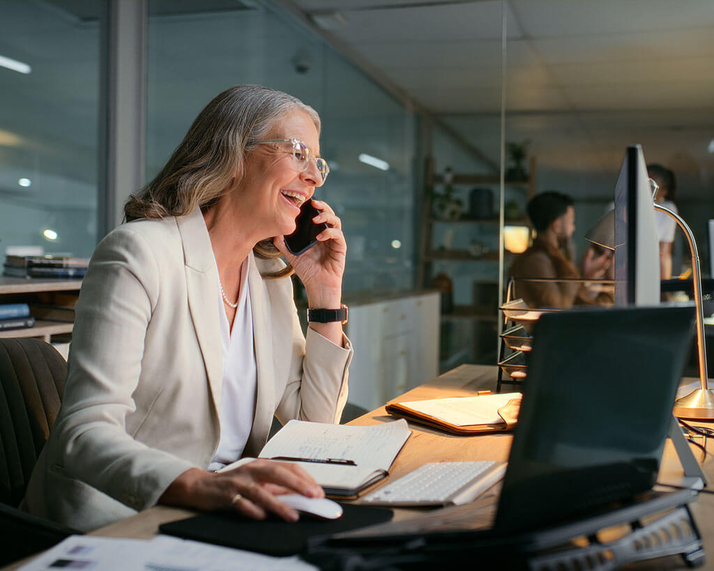 Commercial loan servicing professional phone call with client